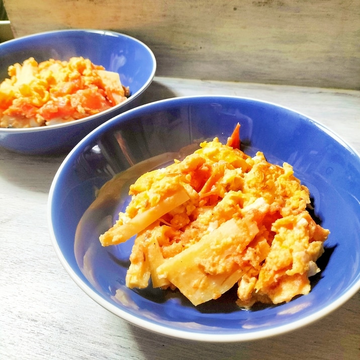 クミンシード香る✨筍とトマトの卵とじ
